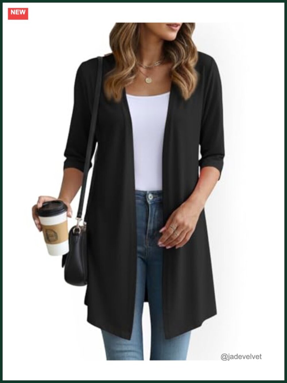 Women Lightweight Open Front Cardigan 3/4 Sleeve Knit Sweater